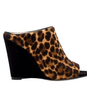 Prada Wedge Sandals Leopard Print Leather Size 6.5 New